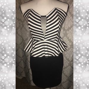 NWT Black & White Peplum Dress w/Boning & Stretch